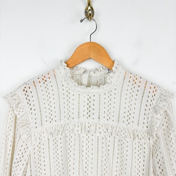 Madewell Ivory Eyelet Lace Mockneck Blouse Sz M - Picture 5 of 10